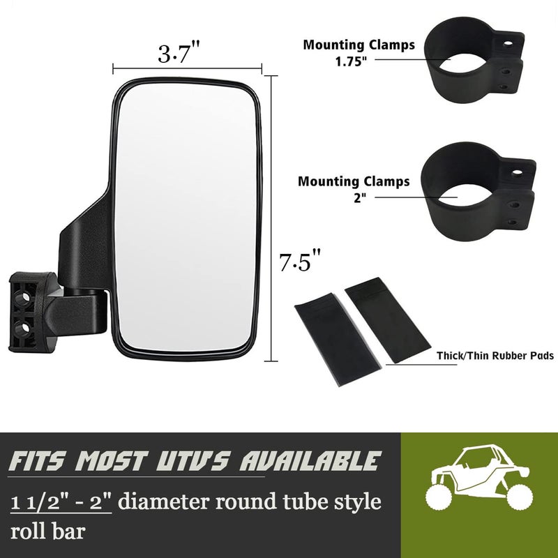 Angooni UTV Side View Mirrors for 1.75" and 2" Roll Bar Cage(2 Pack), Adjustable Wide Rear Clear View Mule Mirrors for Polaris RZR, Can-Am, Kawasaki, Kubota, Yamaha, Maver - Image 3